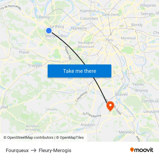 Fourqueux to Fleury-Merogis map
