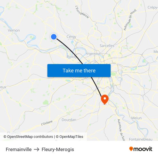 Fremainville to Fleury-Merogis map