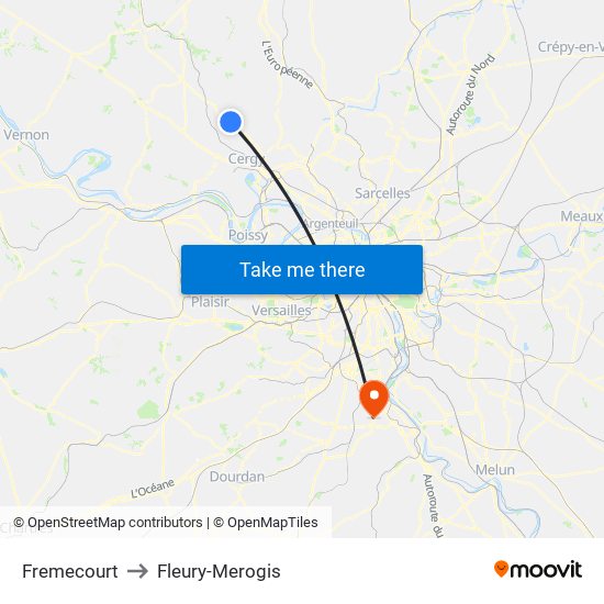 Fremecourt to Fleury-Merogis map