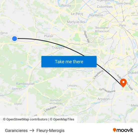 Garancieres to Fleury-Merogis map