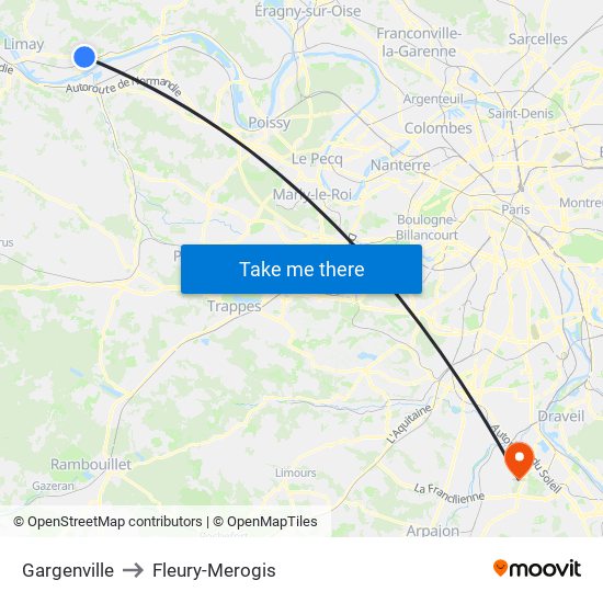 Gargenville to Fleury-Merogis map
