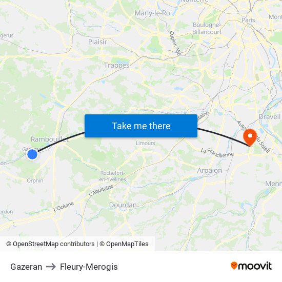 Gazeran to Fleury-Merogis map