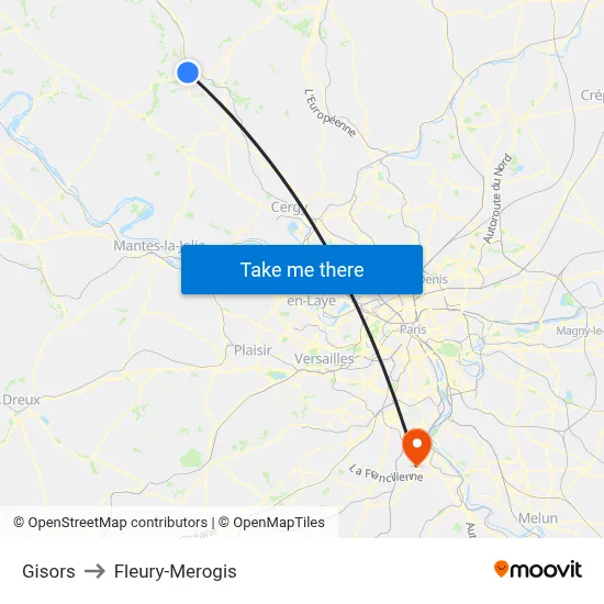 Gisors to Fleury-Merogis map