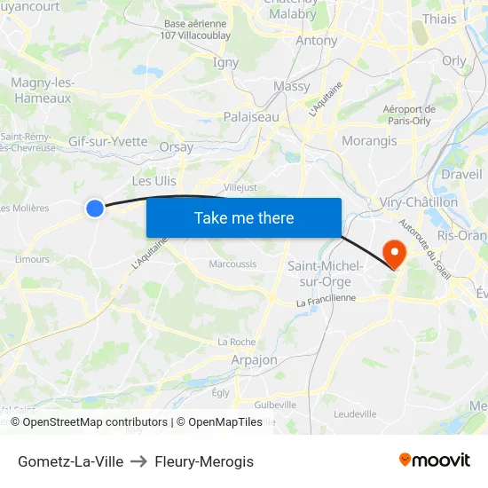 Gometz-La-Ville to Fleury-Merogis map