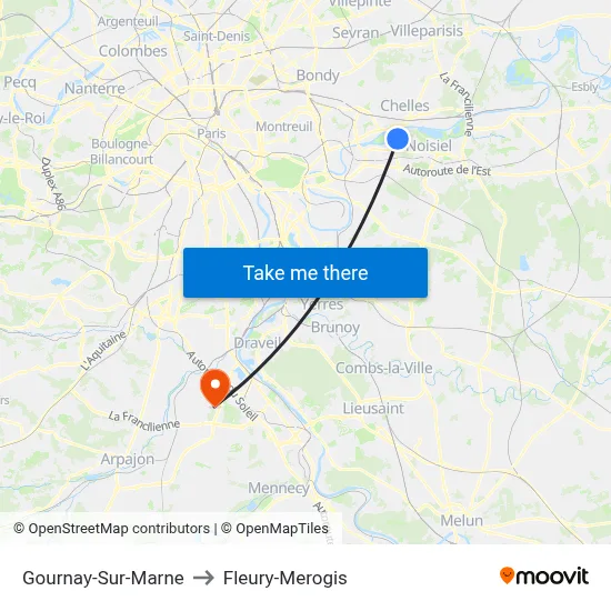 Gournay-Sur-Marne to Fleury-Merogis map