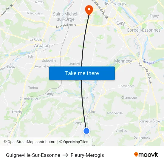 Guigneville-Sur-Essonne to Fleury-Merogis map