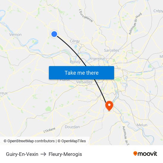 Guiry-En-Vexin to Fleury-Merogis map
