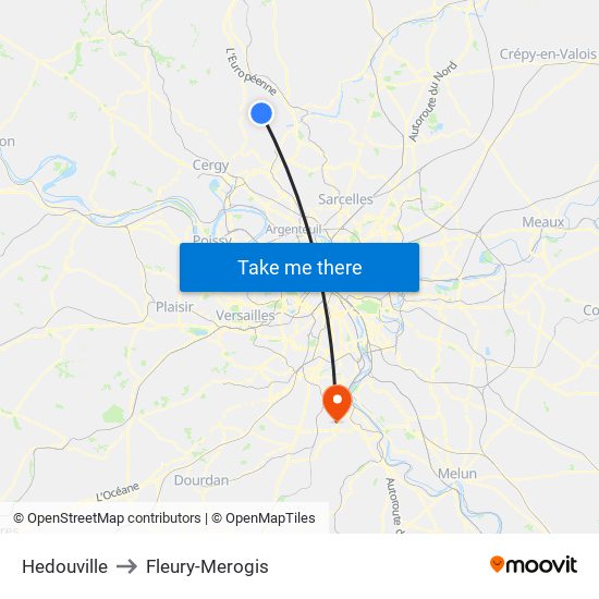 Hedouville to Fleury-Merogis map