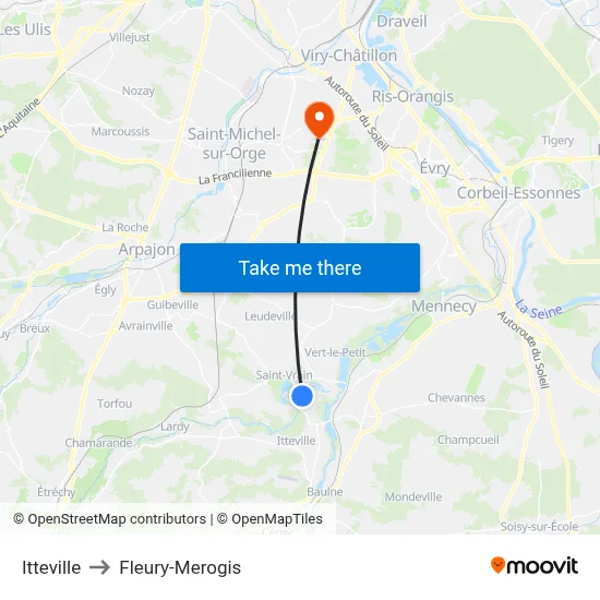 Itteville to Fleury-Merogis map