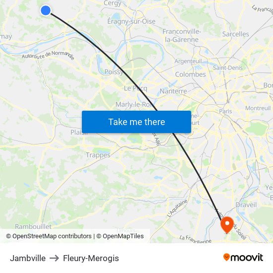 Jambville to Fleury-Merogis map