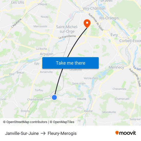 Janville-Sur-Juine to Fleury-Merogis map