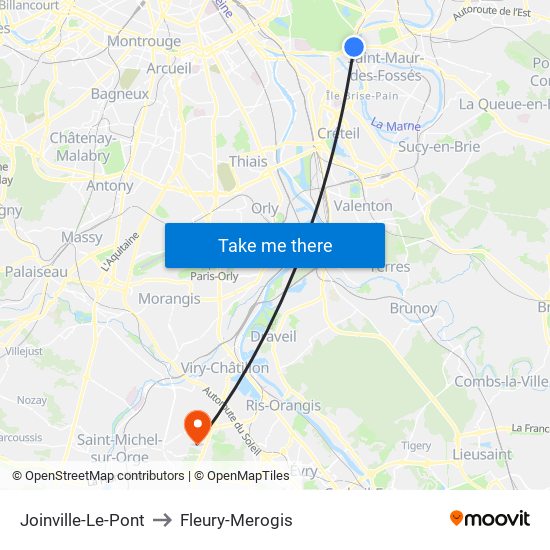 Joinville-Le-Pont to Fleury-Merogis map