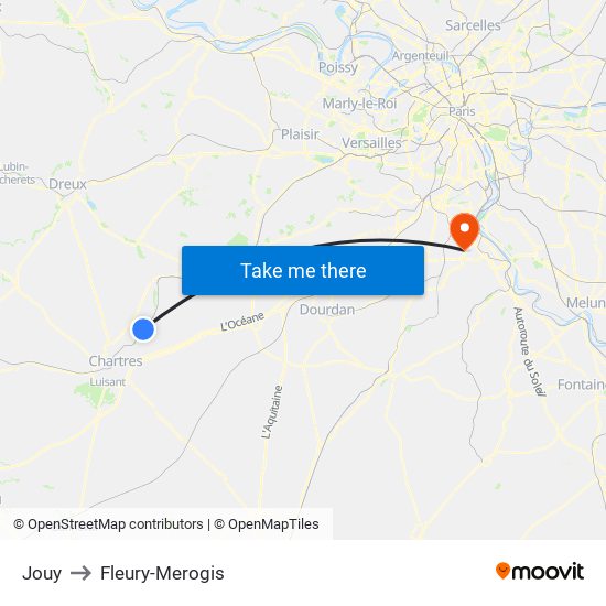 Jouy to Fleury-Merogis map