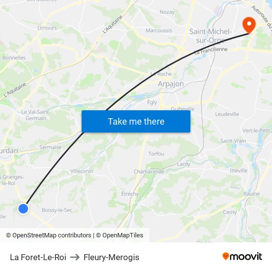 La Foret-Le-Roi to Fleury-Merogis map