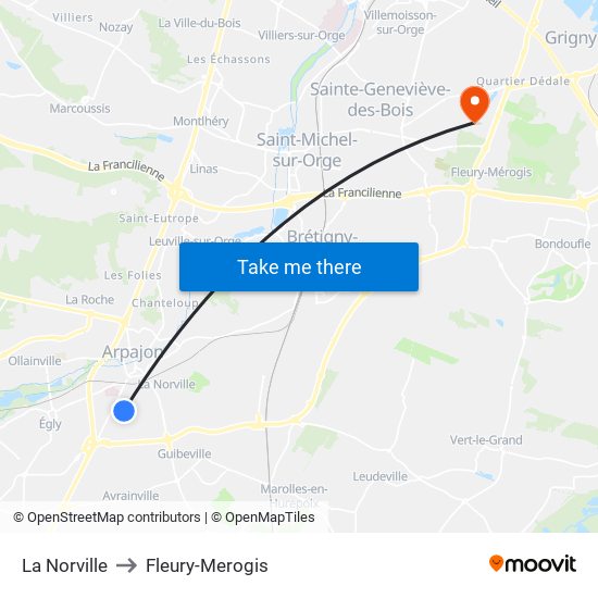 La Norville to Fleury-Merogis map