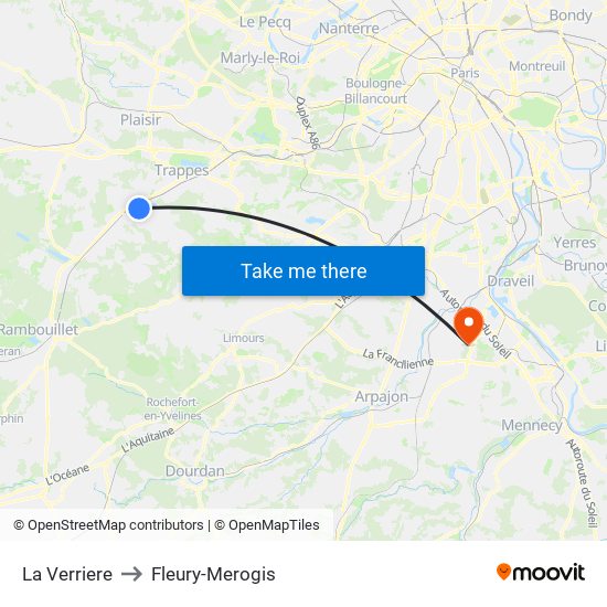 La Verriere to Fleury-Merogis map