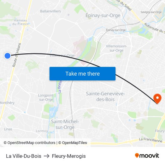 La Ville-Du-Bois to Fleury-Merogis map