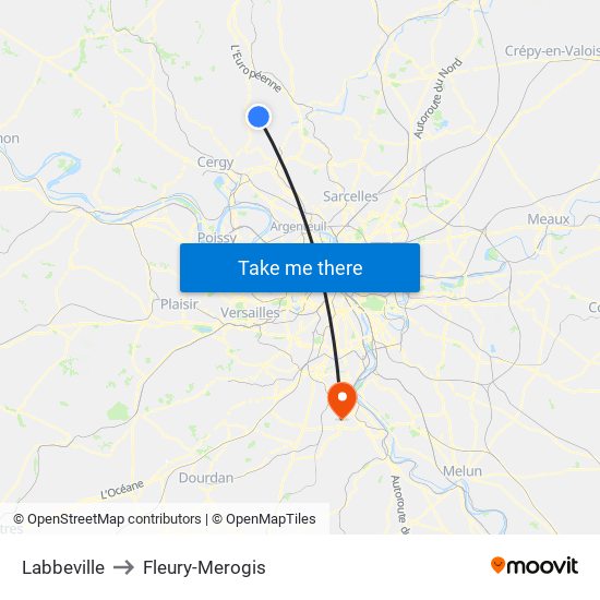 Labbeville to Fleury-Merogis map