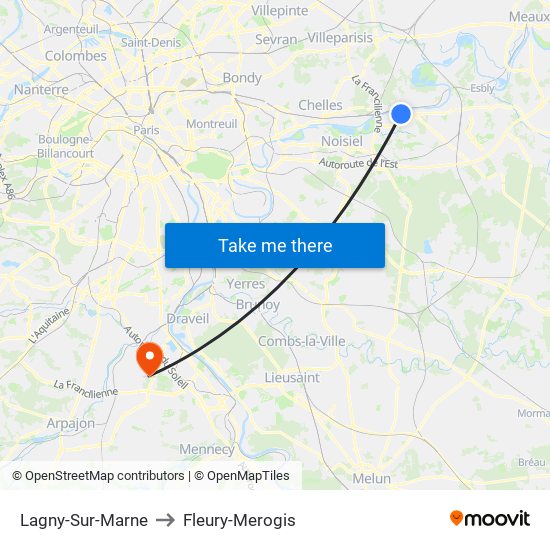 Lagny-Sur-Marne to Fleury-Merogis map
