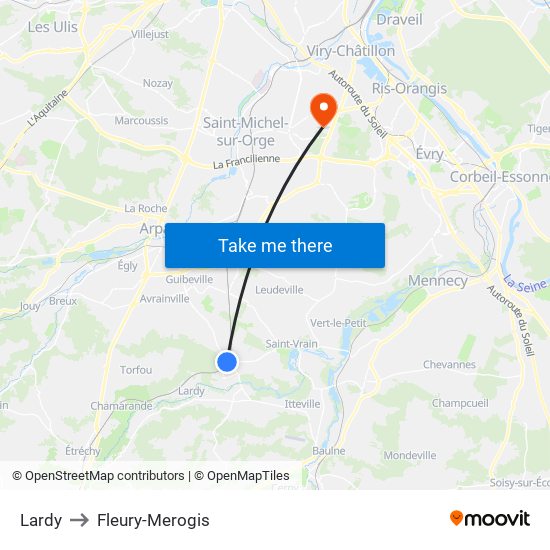 Lardy to Fleury-Merogis map