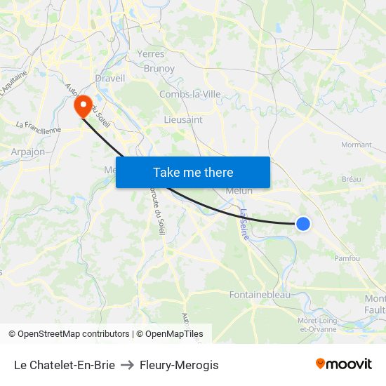 Le Chatelet-En-Brie to Fleury-Merogis map