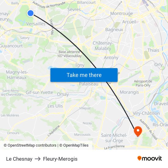 Le Chesnay to Fleury-Merogis map