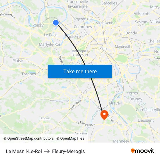 Le Mesnil-Le-Roi to Fleury-Merogis map