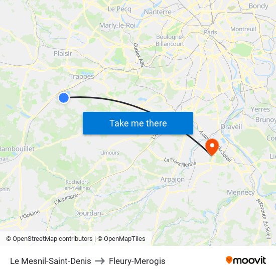 Le Mesnil-Saint-Denis to Fleury-Merogis map