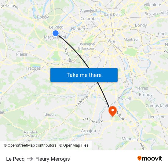 Le Pecq to Fleury-Merogis map