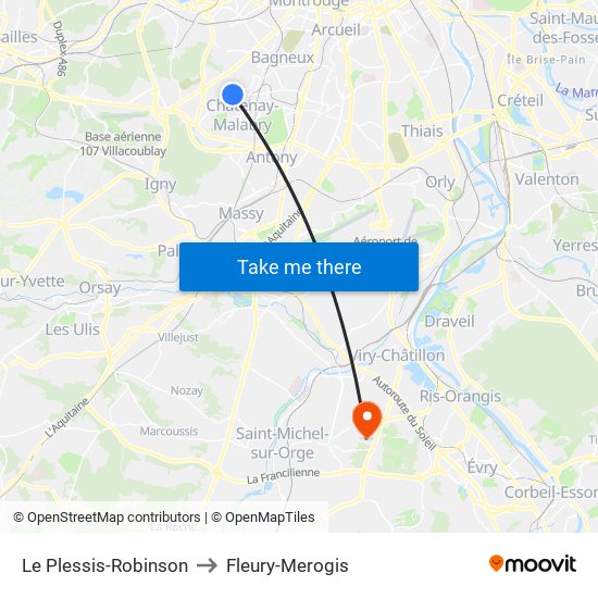 Le Plessis-Robinson to Fleury-Merogis map
