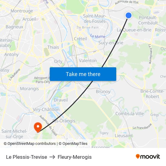 Le Plessis-Trevise to Fleury-Merogis map