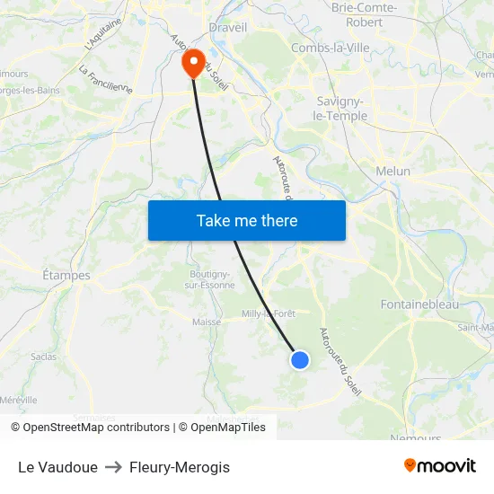 Le Vaudoue to Fleury-Merogis map