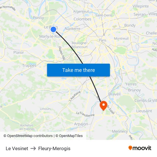 Le Vesinet to Fleury-Merogis map