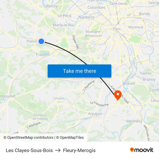 Les Clayes-Sous-Bois to Fleury-Merogis map