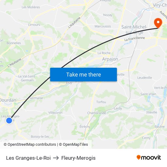 Les Granges-Le-Roi to Fleury-Merogis map