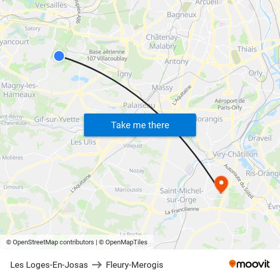Les Loges-En-Josas to Fleury-Merogis map