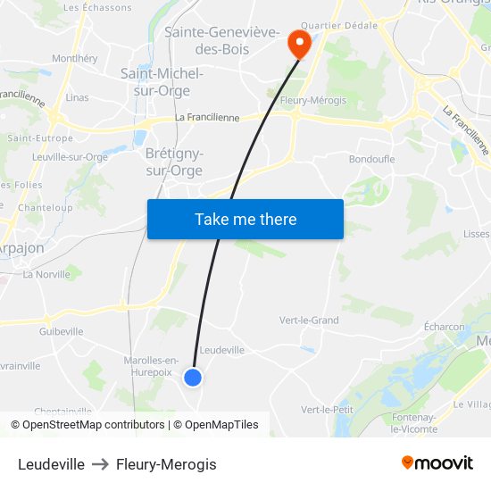 Leudeville to Fleury-Merogis map