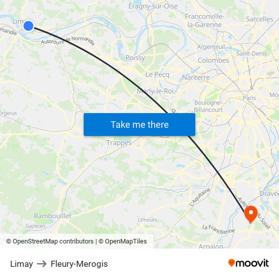 Limay to Fleury-Merogis map