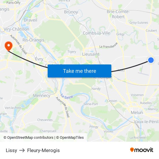 Lissy to Fleury-Merogis map