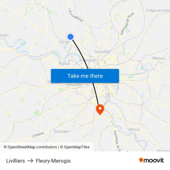 Livilliers to Fleury-Merogis map