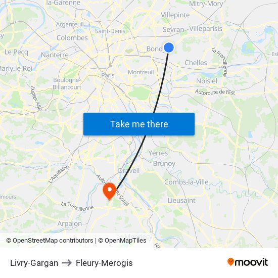 Livry-Gargan to Fleury-Merogis map