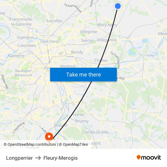 Longperrier to Fleury-Merogis map