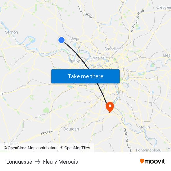 Longuesse to Fleury-Merogis map