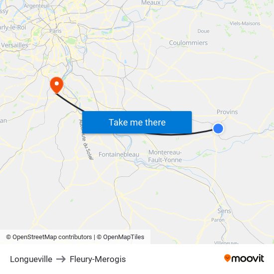 Longueville to Fleury-Merogis map