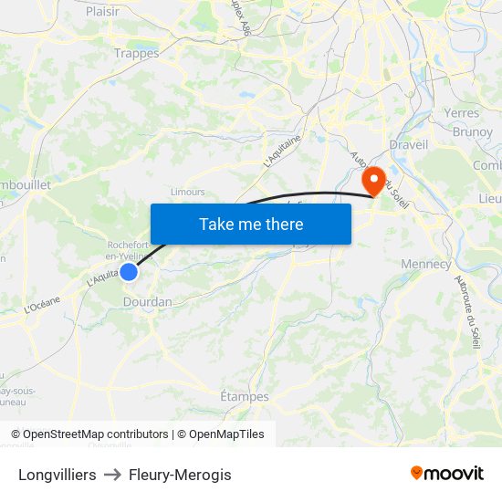 Longvilliers to Fleury-Merogis map