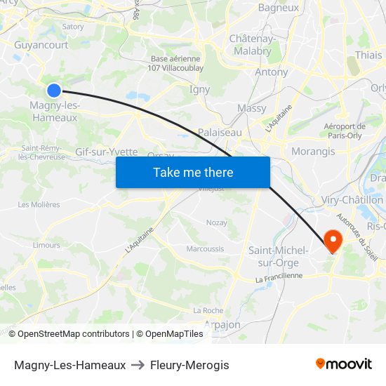Magny-Les-Hameaux to Fleury-Merogis map