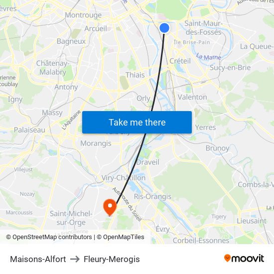 Maisons-Alfort to Fleury-Merogis map