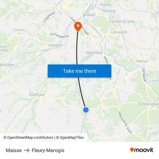 Maisse to Fleury-Merogis map