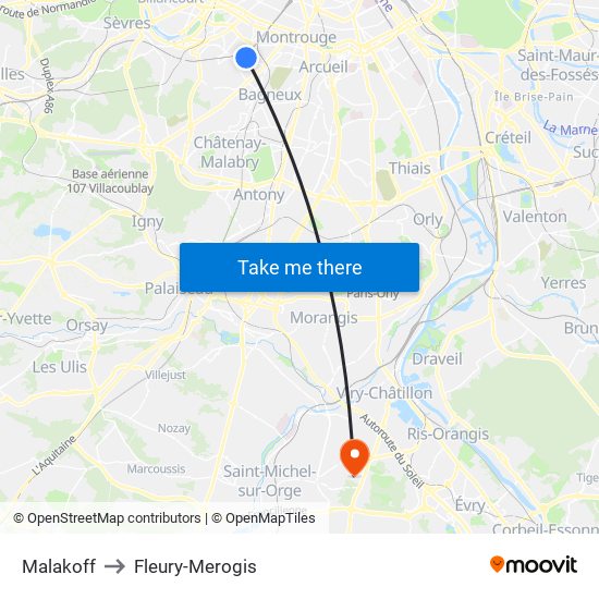 Malakoff to Fleury-Merogis map