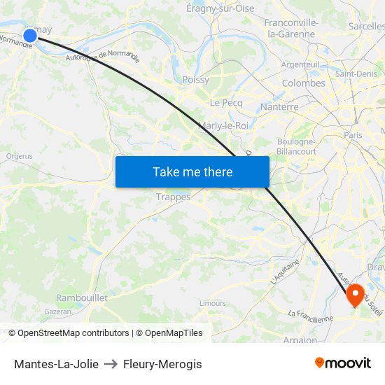 Mantes-La-Jolie to Fleury-Merogis map